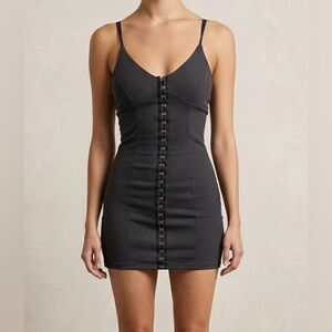 La Hearts Charcoal Ribbed Hook Mini Dress
